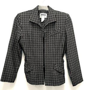 Vintage Lois Snyder Dani Max Black White Check Zip Front Blazer Jacket Size 6